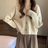 Korean Gentle Wind Solid Color Simple Jump Sweater Women's Coat Spring And Autumn New Slim Slim Short Knitted Open Shirt HZ0108