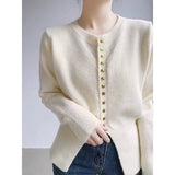 Korean Version Of The Round-Neck Short Metal Buckle Knitted Cardigan Women 2025 New Magenta Red High-End Sweater Jacket HZ0108