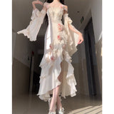 Vintage High Low Spaghetti Straps Ivory 16th Birthday Dress Lolita Dress Satin Birthday Outfits HZ1214