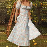 2025 Summer New Women's Collar Bubble Sleeve With Commute Sexy Floral Dress HZ0108
