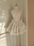 Niulatu A line Strapless Floral Holiday Dress Travel Vacation Dresses Short Chiffon Birthday Dress SD1262