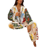 Spring Women's Dress 2025 Temperament New Casual Print V-Neck Shirt Broad Leg Pants Women's Suit HZ0108