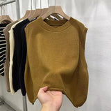 European Round-Neck Knitted Vest Women's Dress 2025 Spring And Autumn Thin Jacket Folded With Sleeveless Vest Tops HZ0108