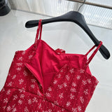 Sexy A Line Spaghetti Straps Floral Red Summer Dress Holiday Party Outfits For Women HZ1214