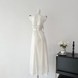 Cute A Line Spaghetti Straps Floral White Chiffon Summer Dress Holiday Party Outfits For Women HZ1214