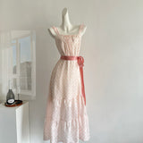 Sexy A line Square Neckline Pink Summer Polka Dots Dress Holiday Party Outfits For Women HZ1214