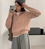 Over-Collar Design Jersey Knitted Jersey Autumn And Winter Women's Long-Sleeved Solid Color Temperament Loose Tops Women's Coat HZ0108