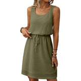 2025 Summer New Side Collar Rope Sleeveless Vest Dress With Inner Lining HZ0108