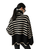 Striped Turtleneck Sweater Women 2025 Autumn And Winter New Loose Lazy Wind Open Fork Knitting Jacket Woman HZ0108