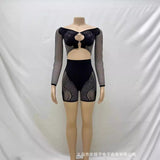 2025 Explosion Sexy Shoulder Long-Sleeved Umbilly Umbilly Umbilly Umbilly Muslin Mesh Repair Shorts Cover HZ0108
