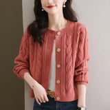 2025 Autumn And Winter Fashion Temperament Solid Color Mahjong Age Reduction Knitted Cardigan Women's Short-Sleeved Sweater Women's Coat HZ0108