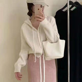 Short Hooded Sweater Cardigan Women Loose Korean Spring And Autumn Lazy Little Man To Wear A Knitted Coat Top HZ0108