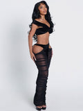 2025 New Women's Sexy Hottie Tsets High Waist Splicing Perspective Half-Body Dress Set HZ0108