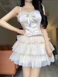 Niulatu 2 Pieces White Top and Bottom Skirt Tulle Party Dress Birthday Dresses Birthday Outfits SD1243