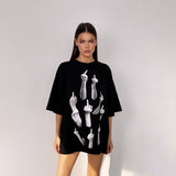Spring And Summer New Strange Print Short-Sleeved Women's T-Shirt Spring And Summer New Loose Leisure Lazy Big-Size Coat HZ0108