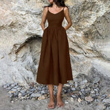 Spring 2025 Dress Women's Elegant Back Sexy V Collar High-Waist Fashion Sleeveless Sling Dress HZ0108