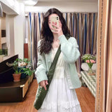 Soft Glutinous Milk Green Lace Round Knitted Jersey Women Autumn New Lazy Windy Loose Sweater Women's Cardigan Coat Women HZ0108