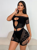 2025 New Women's Lace Hollow Perspective Sexy Shoulder-To-Shoulder-To-Heart One-Width One-In-One HZ0108
