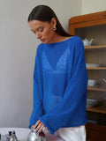 Slave Knitted Jersey 2025 Spring And Summer New Female Perspective Thin Round Collar Horn Sleeve Knit T-Shirt HZ0108