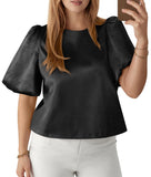 2026 New Elegant Lady Round Collared Fascling Bubble Sleeve Doll Shirt HZ0108