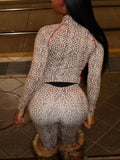 2025 New Women's Hottie Bag Leopard Pine Tight Trousers Zipper Open Shirt Two Sets HZ0108