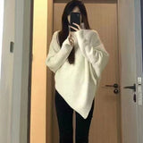 2025 High-Neck Irregular Niche Design Sweater Women's Autumn And Winter Korean Version Of Loose Lazy Wind Soft Glutinous Knitting Top HZ0108