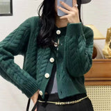 High-End Soft-Dense Cardigan Sweater Women 2025 Autumn And Winter New Retro Loose Jasmine Short Coat Top HZ0108
