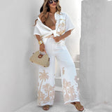 Niulatu New Summer Casual Cotton Short-Sleeved Collar Shirt + Trousers Casual Suit Woman SPCP