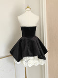 Niulatu A line Strapless Velvet Black Holiday Dress Travel Vacation Dresses Short Birthday Dress SD1257