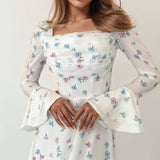 2025 New Women's Temperament Elegant Fashion Waist Horn Sleeve Dress Women HZ0108