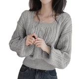 Korean Version Of Chic Autumn And Winter Lazy Wind Niche Lantern Sleeve Solid Color Collar Sweater Women's Knitwear Top HZ0108