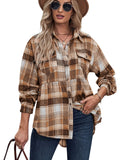 2025 Women's Top Autumn And Winter New Dress Long-Sleeved Pocket Casual Plaid Shirt HZ0108