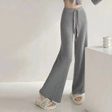 Lazy Pit Strip White Knitted Broad Leg Pants Women Autumn And Winter High Waist Hanging Straight Barrel Loose Leisure Drag Trousers Thickened HZ0108