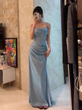 Niulatu Mermaid Spaghetti Straps Blue Sequin Prom Dresses Birthday Outfits With Ruffle SD1139