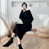 Autumn And Winter Korean Version Of Lazy Sweater Women Loose Chic Hoodie Top Two Sets Of Knitted Sling Vest Dress HZ0108