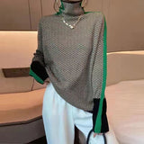 High-Neck Splicing Striped Sweater Women's Loose Ocean Gas Hooded Bottom Knitted Jersey Autumn Winter 2025 New Station HZ0108