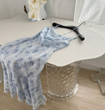 Sexy Mermaid Spaghetti Straps Blue Floral Midi Summer Dress Holiday Party Birthday Outfits For Womens HZ1214