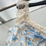 Sexy A line Straps Floral Blue Summer Dress Holiday Party Birthday Outfits For Women HZ1214