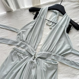 Sexy A line Halter Light Green Backless Summer Dress Holiday Party Dress Birthday Outfits For Teens HZ1214