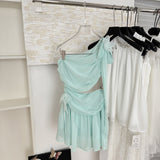 Cute A line One Shoulder Green Chiffon Short Summer Dress Holiday Party Birthday Outfits HZ1214