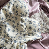 Cute A line Spaghetti Straps Blue Floral Chiffon Short Summer Dress Holiday Party Birthday Outfits HZ1214