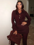 New Women's Lavender Lysum Design V-Neck Solid Long-Sleeved Knitted Dress Short Dress In Autumn 2025 HZ0108