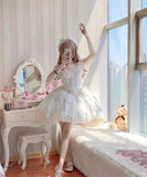 Niulatu Ball Gown Straps Short Tulle White Lolita Dresses Party Dress Birthday Outfits SD1198