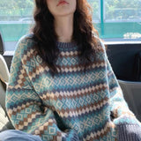 Vintage Jaccupy Rhyme Loose Knitted Sweater Female Students 2025 New Autumn And Winter Wear Lazy Wind HZ0108