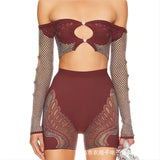 2025 Explosion Sexy Shoulder Long-Sleeved Umbilly Umbilly Umbilly Umbilly Muslin Mesh Repair Shorts Cover HZ0108