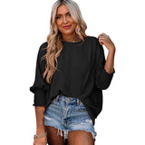 2025 Summer New Lady Loose Large Size Round Neck Solid Color To Take The Top HZ0108