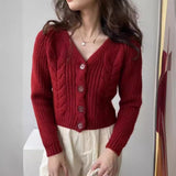 Korean Vintage Vintage V-Neck Single-Row Knitted Cardigan Women's Lazy Casual Casual Sleeve Sweater Coat HZ0108