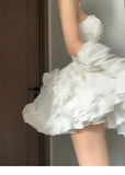 Niulatu Ball Gown Sweetheart White Satin Floral Holiday Dress Birthday Dresses Birthday Outfits SD1239