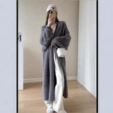 2025 Autumn Women's Loose Long Sweater Knitted Shirt Coat Lazy Wind Imitation Water Velvet Knitted Shirt Woman HZ0108