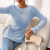 Tiktok's New Round-Neck Open Fork Long-Sleeved Casual Lady's Shirt T-Shirt HZ0108